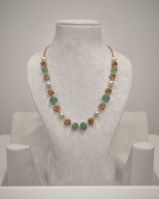 Mint Green Pumpkin Bead & Pearl Traditional Mala-G351500