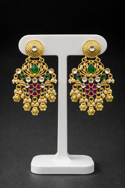 Heritage Ruby Green Stone Pearl Drop Earrings-G351800