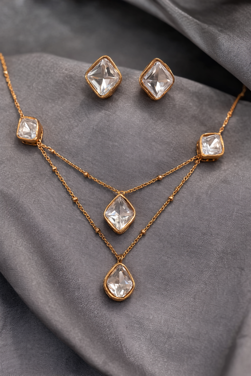 Square Mossonite Necklace Set