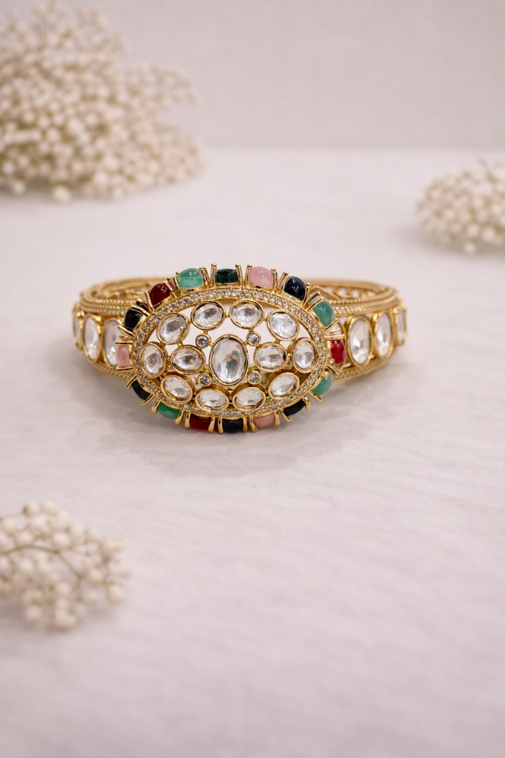 Multicolor Polki Navratan Kada Bracelet