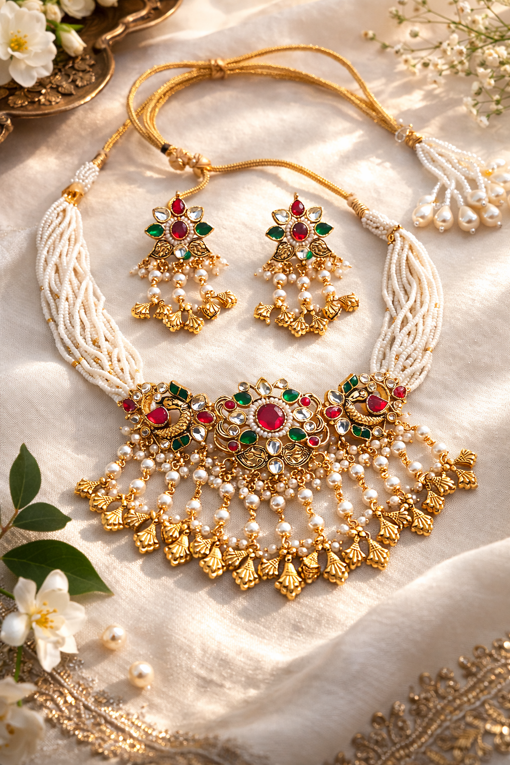 Ruby Emerald Gold-Plated Bridal Choker