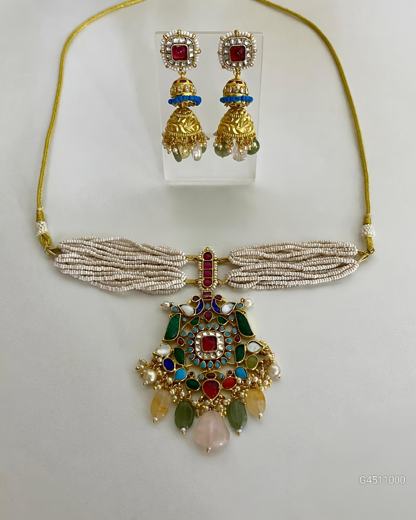 Celestial Teal & Royal Blue Kundan Necklace Set-G3510400