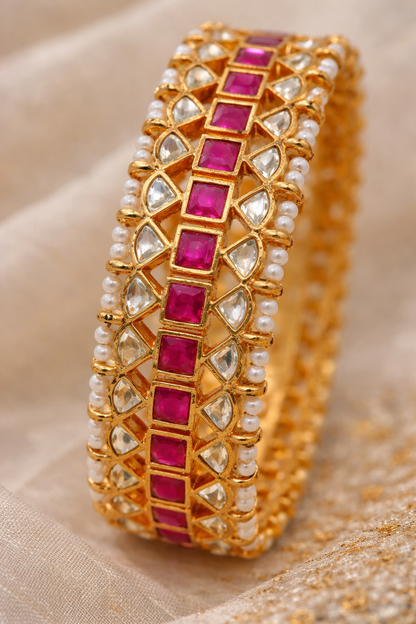 Gold Plated Pink Kundan Polki Bangles