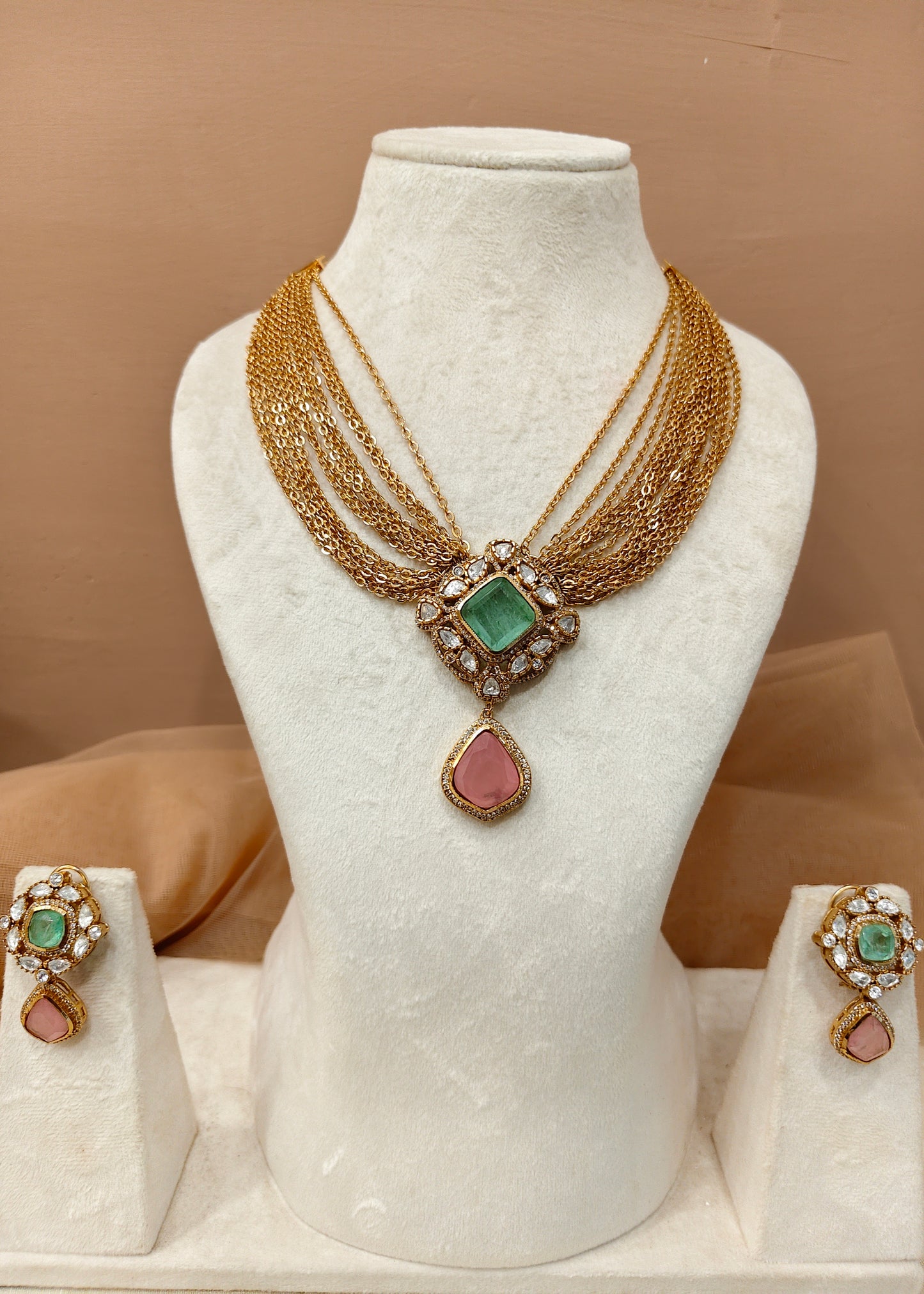 Moissanite Meant-Pink Necklace Set-G754800