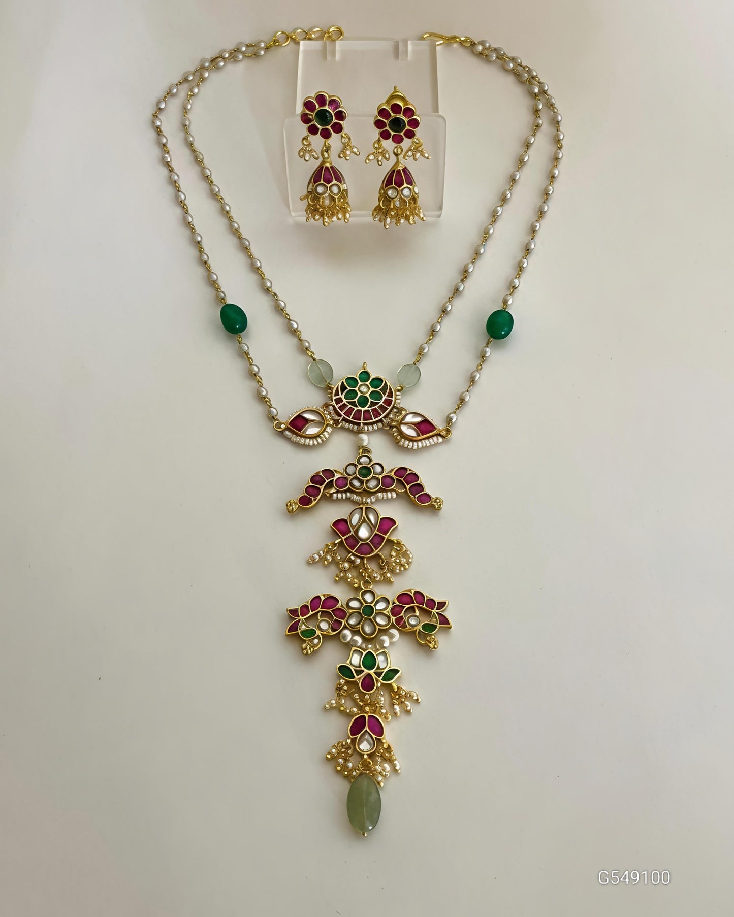 Handcrafted Emerald Ruby Floral Long Set-G358400