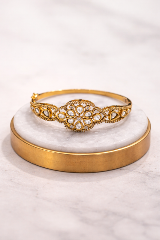 Moissainite Floral Gold Plated Cuff
