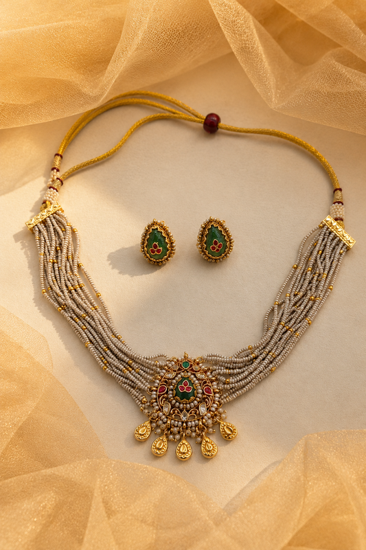Jadau Choker Necklace Set-G453200