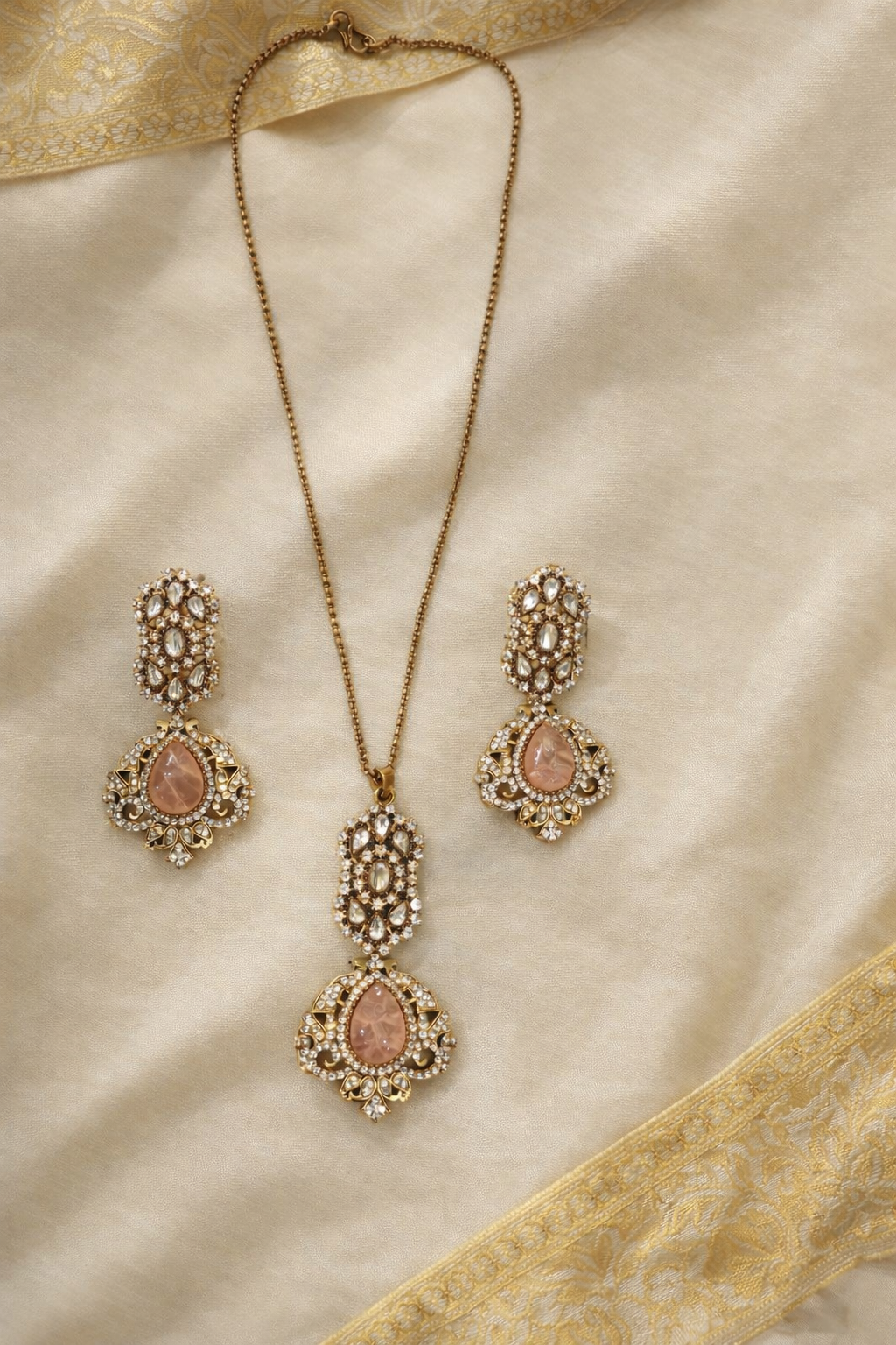 Victorian Pink Stone Pendent Set