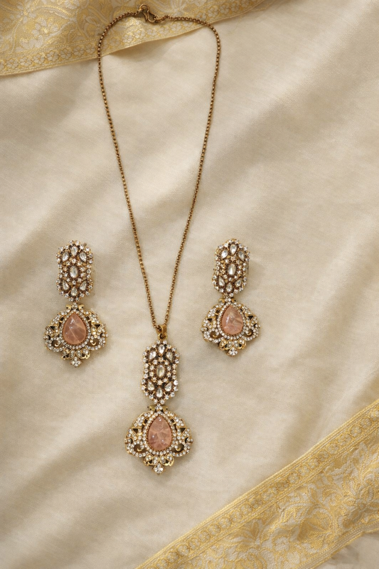 Victorian Pink Stone Pendent Set