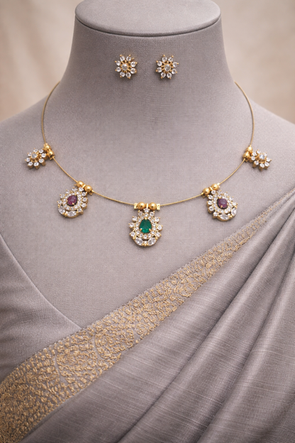 Flower Invisible Necklace with Earrings-G35550