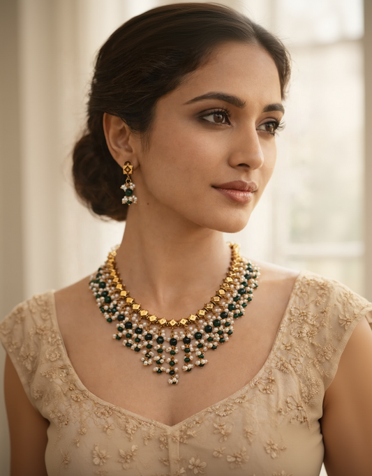 Classic Gold-Finished Polki Necklace Set-G352300