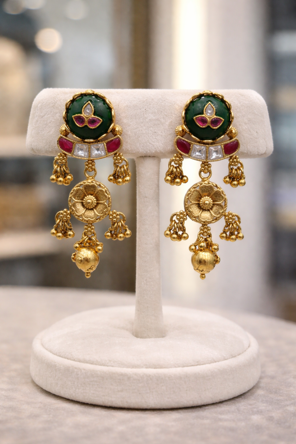 Gold-Plated Jadav Green Onyx Pendent Set