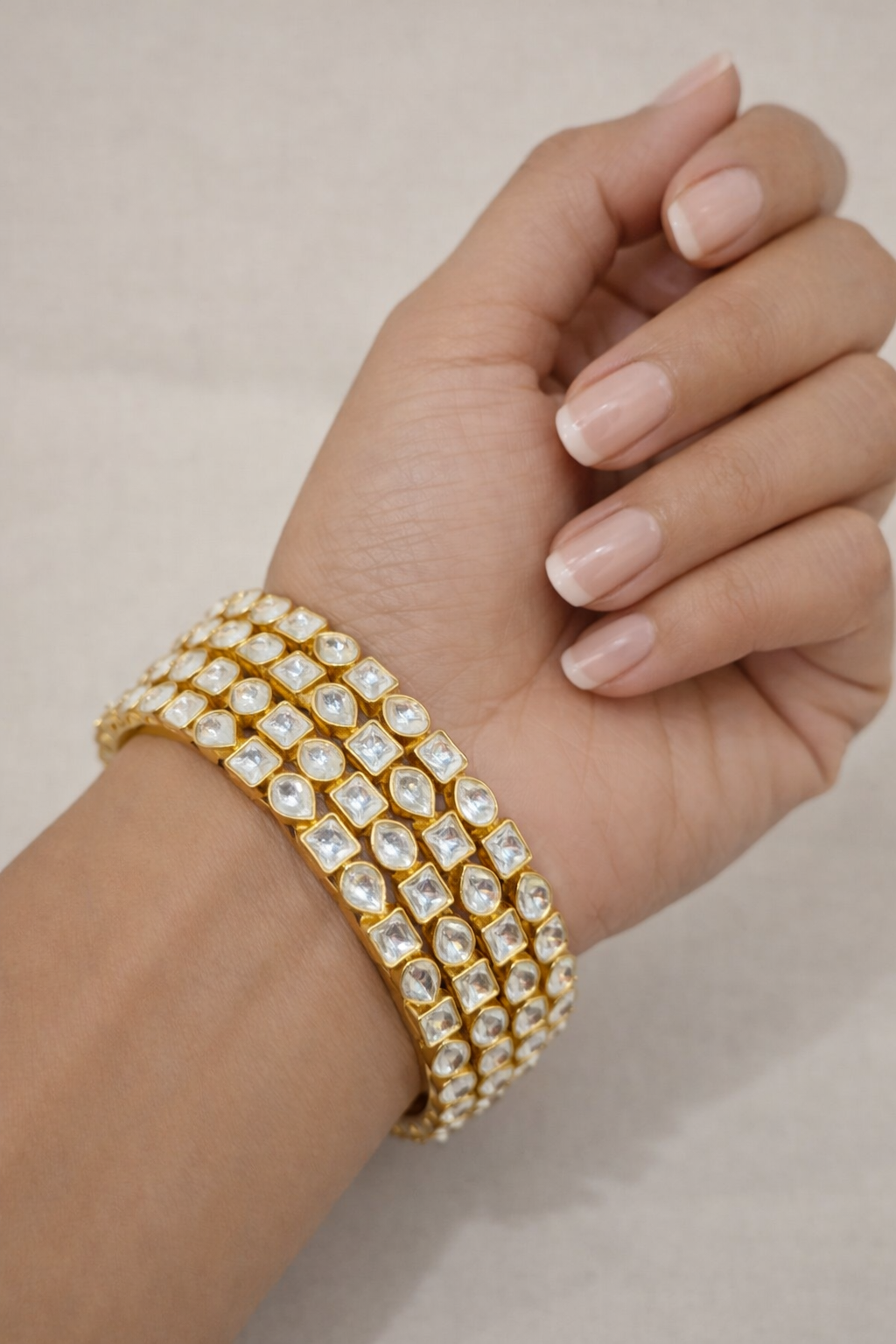 Uncut Kundan Polki Gold-Plated Bangle(set of 4)