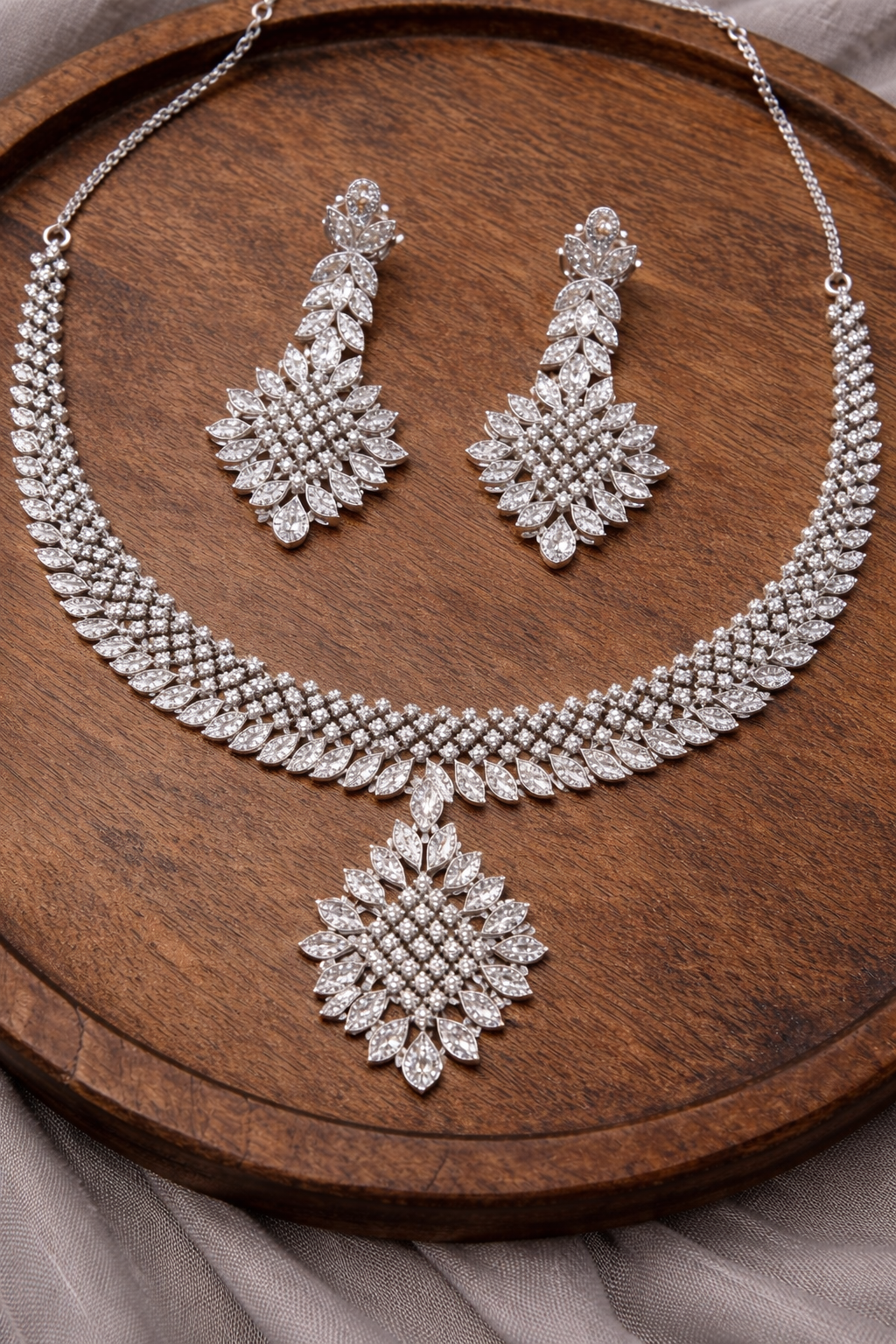 American Diamond & Zircon Silver-Plated Necklace