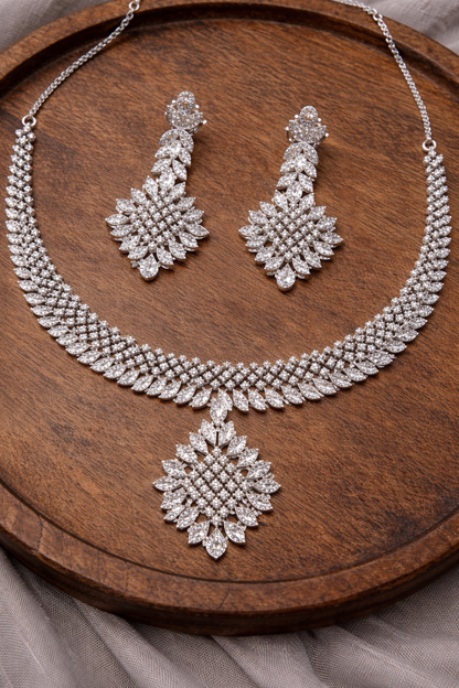 American Diamond & Zircon Silver-Plated Necklace