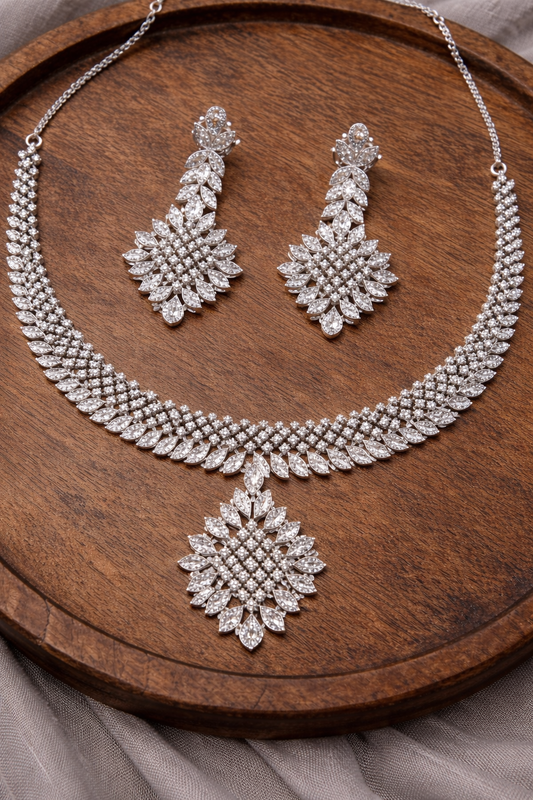 American Diamond & Zircon Silver-Plated Necklace