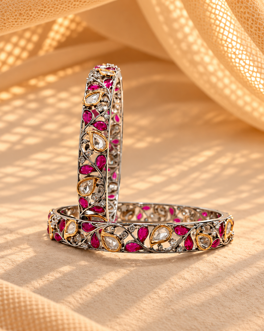 Moissanite Gold-Plated Kada Bangles-(Set of 2)-BGL2321