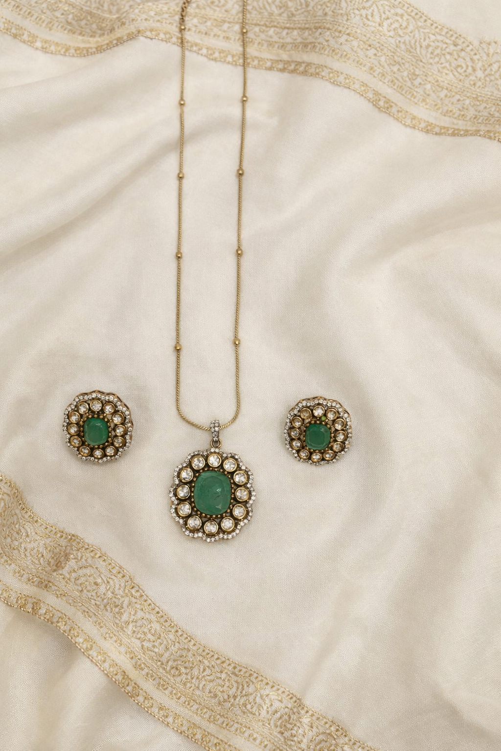 Victorian Emerald Pendant Set