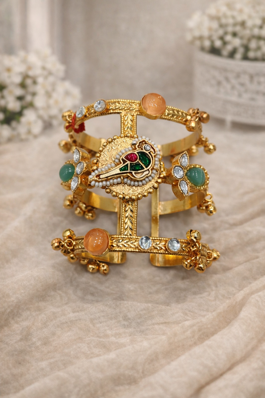 Regal Peacock Pachi Kundan Kada/Hand Cuff