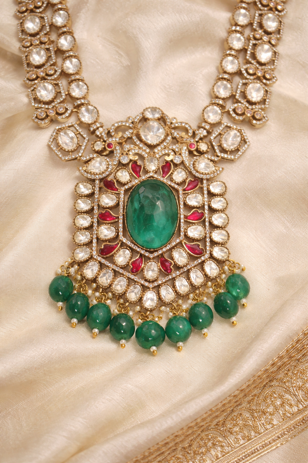 Semi-precious Emerald Mossainite Statement Necklace Set