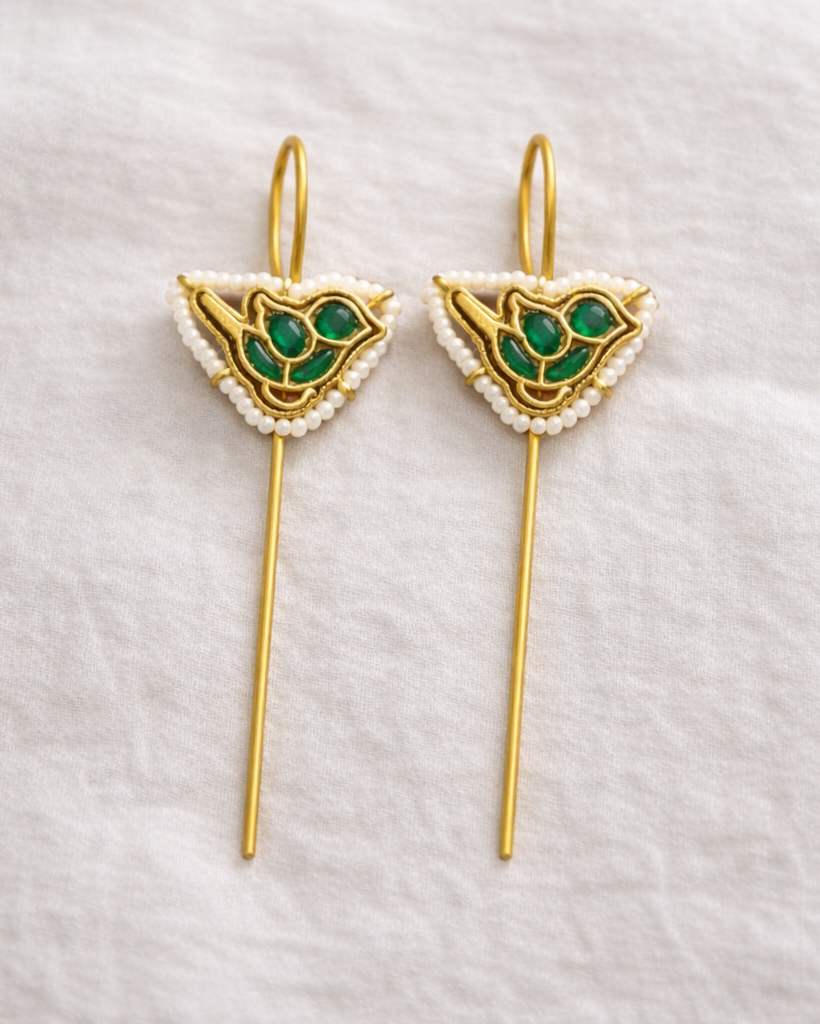 Jadav Green Parot Needle Ear Cuffs-G35700