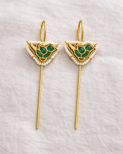 Jadav Green Parot Needle Ear Cuffs-G35700