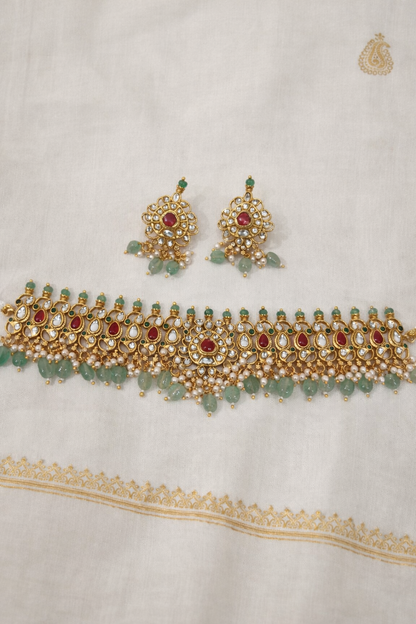 Polki & Kundan Choker Necklace Set with Pearl Drops