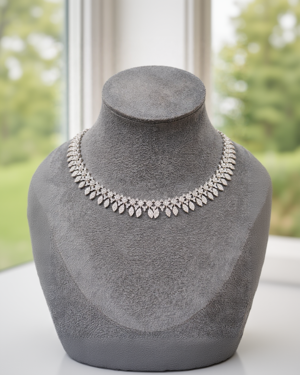 American Diamond Leaf Motif Necklace Set-G352800
