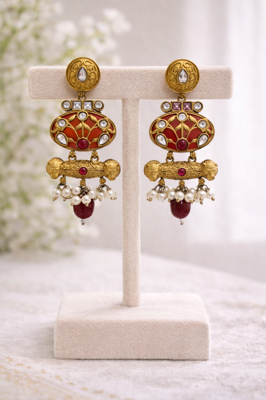 Fusion Victorian-Plated Kundan & Ruby Red Necklace Set-G352800