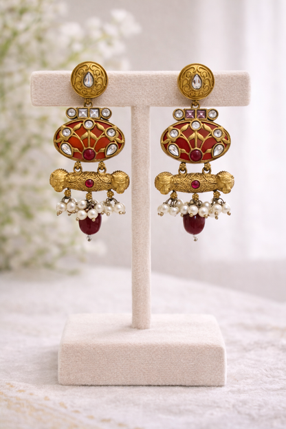Fusion Victorian-Plated Kundan & Ruby Red Necklace Set-G352800