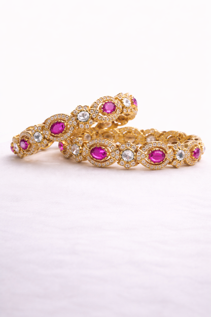 Ruby Stone & CZ Diamond  Bangles(Set of 2)
