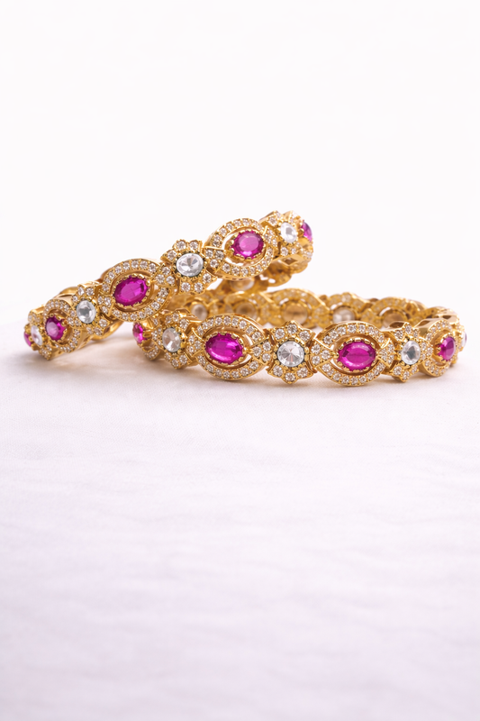 Ruby Stone & CZ Diamond  Bangles(Set of 2)