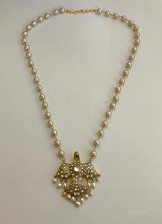 Traditional Gold-Plated Bird Kundan Necklace-G354000