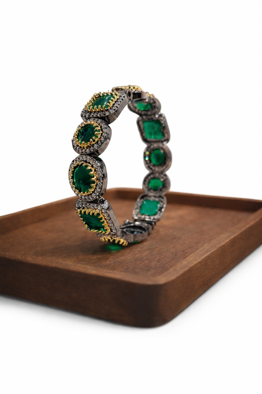 Victorian Emerald & American Diamond Bangles (Set of 2)