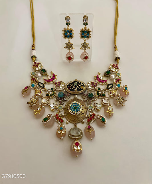 Handcrafted Pachi Kundan Necklace Set -G3516100