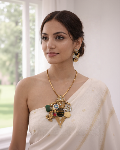 Vintage-Inspired Multi-Stone Necklace and Earring Set-G353800