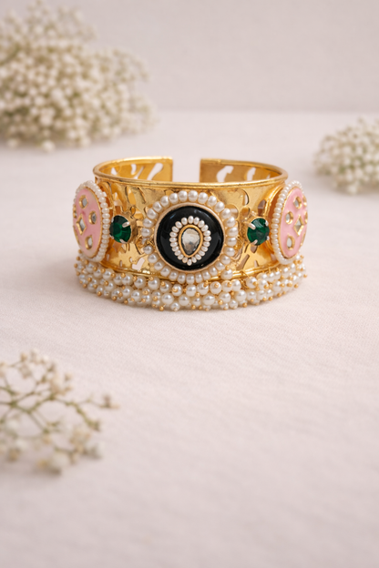 Pearl Kundan Fusion Kada Bracelet