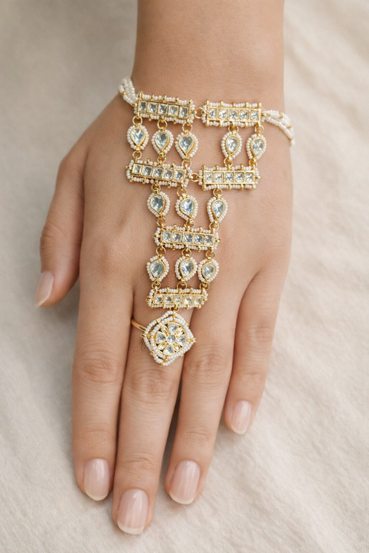 Bridal Kundan & Pearl Hathphool Hand Harness-G752050
