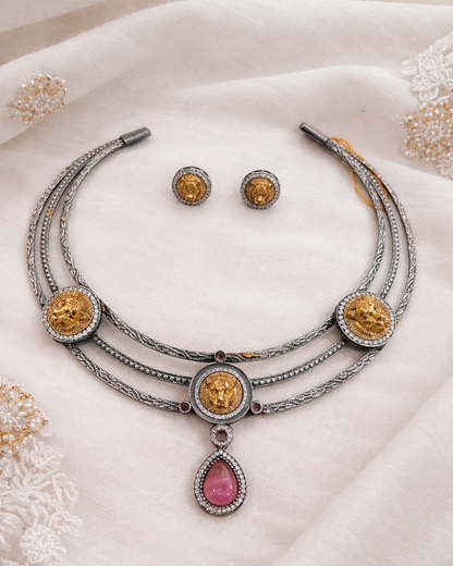Oxidized Silver & Sabaysachi Choker Necklace Set-G351800