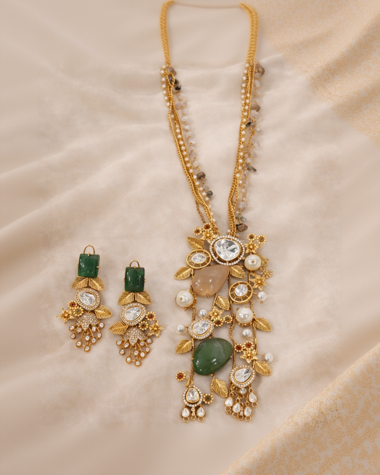 Statement Emerald Pearl Cascade Jewellery Set-G3512800