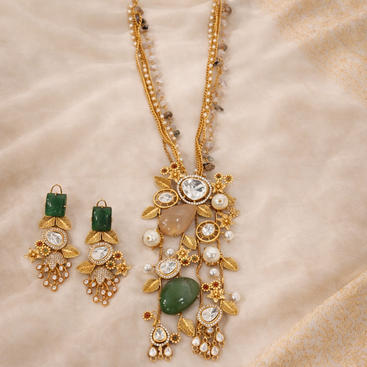 Statement Emerald Pearl Cascade Jewellery Set