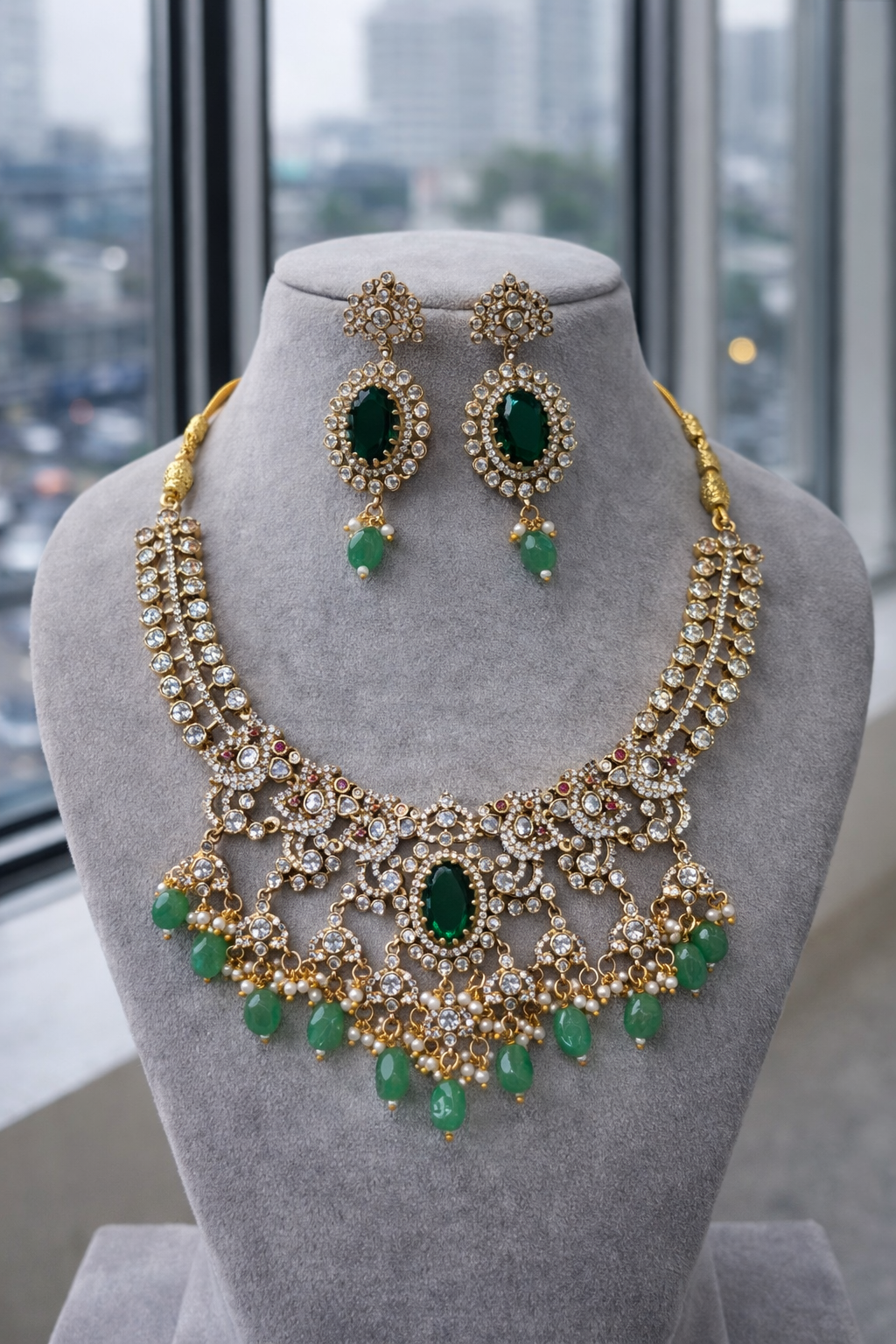 Floral Waterdrop American Diamond Necklace Set