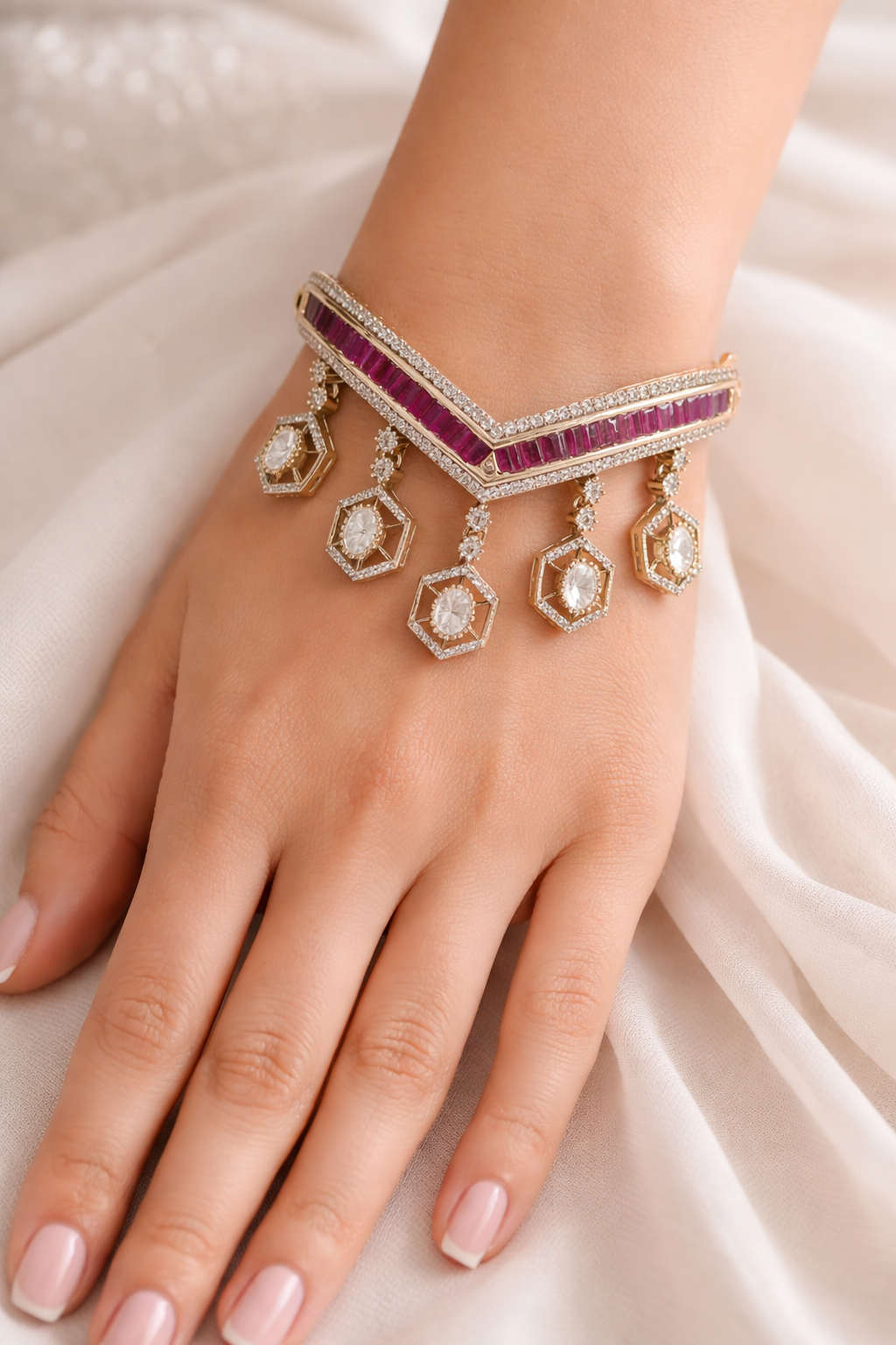 Opulent Ruby & Diamond Octagon Dangle Bracelet-G352100