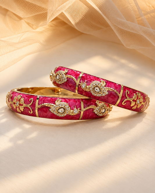 Aura Pink Enamel Statement Bangles(Set of 2)-BGL2295