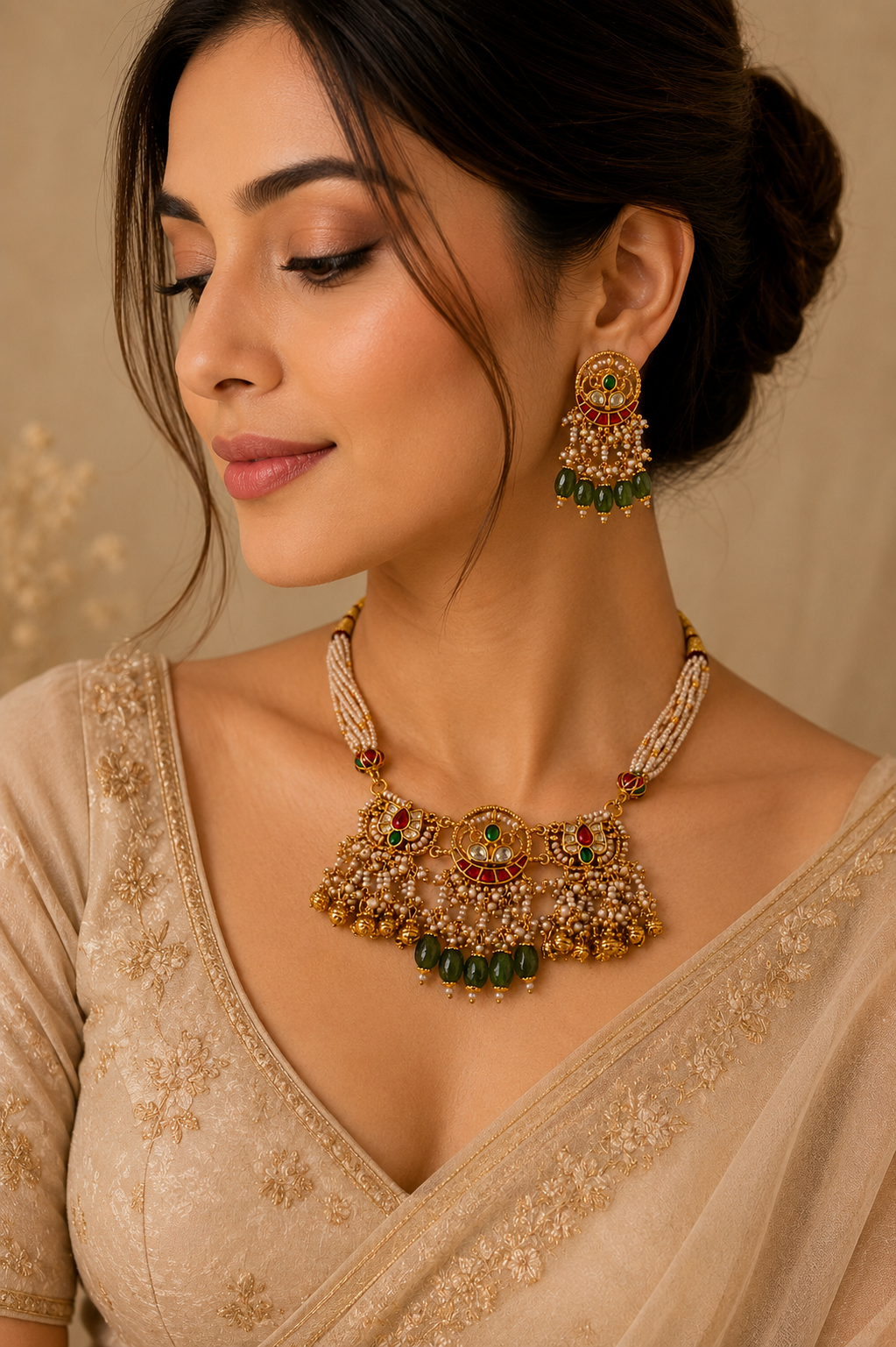 Jadau Choker Necklace Set-G454400