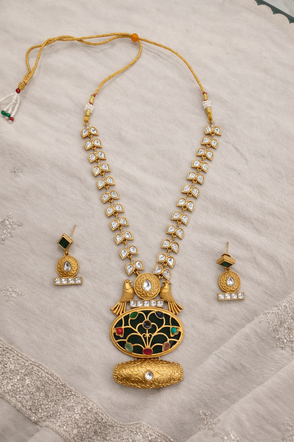 Fusion Kundan Polki Necklace Set Pink-G351800