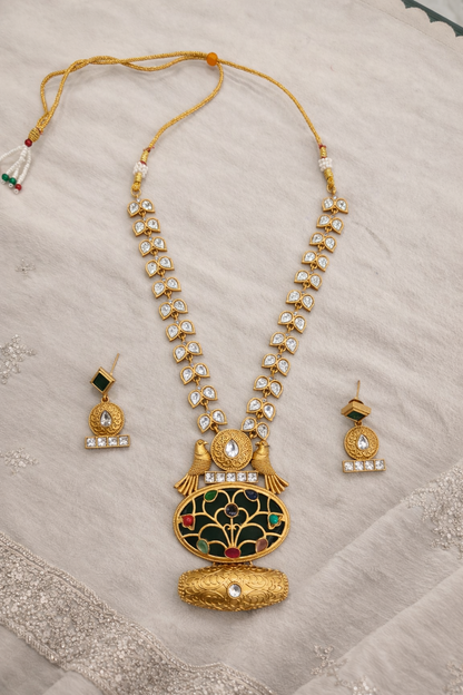 Fusion Kundan Polki Necklace Set Pink-G351800
