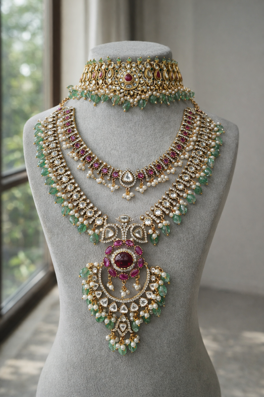 Combo Kundan Polki Bridal choker and Long Necklace Set