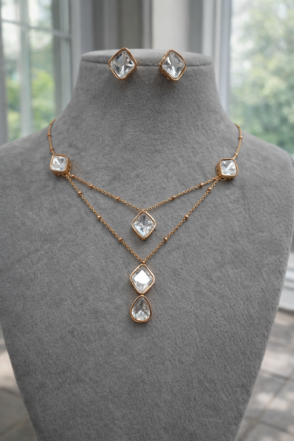 Square Mossonite Necklace Set