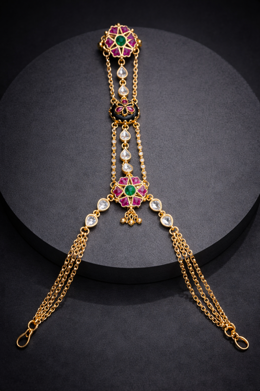 Emrald Green Pachi Kundan Floral Hath phool(Hath Pocha)-G352300